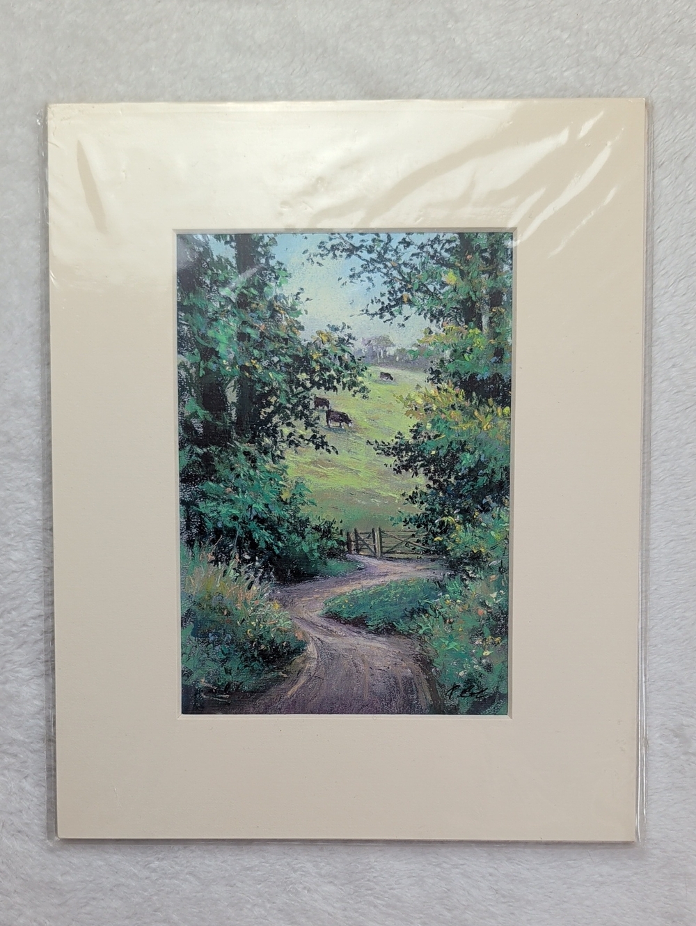 Pam Cox "Devon Hillside" Print - Cottagecore English Countryside Matted Art